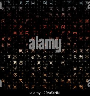 Letters Matrix Background. Random letters of Tibetan Alphabet. Gradiented matrix pattern. Soft red color theme backgrounds. Tileable horizontally. Stock Vector