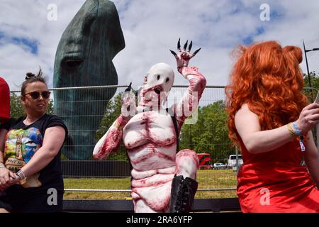 London, England, UK. 1st July, 2023. Participants get ready to march in the Pride in London Parade. (Credit Image: © Vuk Valcic/ZUMA Press Wire) EDITORIAL USAGE ONLY! Not for Commercial USAGE! Credit: ZUMA Press, Inc./Alamy Live News Stock Photo