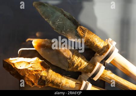 The historical spear and arrowheads found in the excavations of Göbekli Tepe. Stock Photo