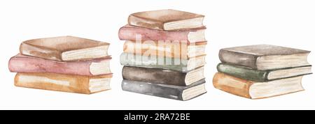 Set of old books set,  vintage books. Watercolor illustration. Stock Photo