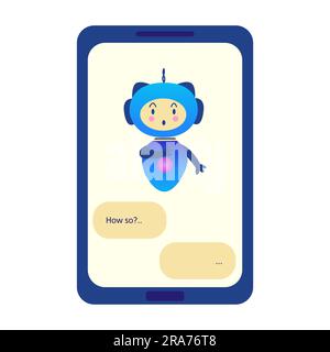 Chatbot on phone is surprised and says how so. Question answering virtual assistant, artificial intelligence. Smart assistant in mobile application. C Stock Vector