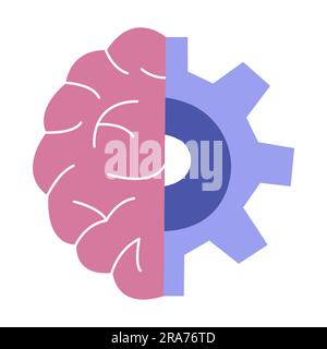 Brain from human hemisphere and robotic. Automation technology, artificial intelligence. Brain of cyborg or bot. Icon or sign. Colorful vector isolate Stock Vector