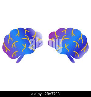 Two human brains purple blue color gradient. Collective consciousness. Group work. Icon or sign. Colorful vector isolated illustration Stock Vector
