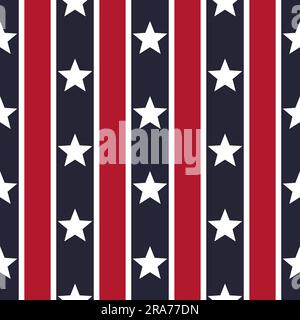 Vertical stripes with stars seamless pattern. American patriotic backgrounds. Independence day geometric prints. Perfect for election invitations. Hol Stock Vector