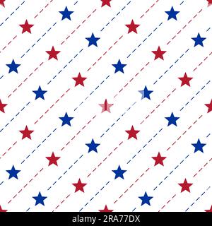 Stars and diagonal dotted line seamless pattern. Abstract background of colored geometric shapes. Simple fabric  background. Wallpaper geometric print Stock Vector