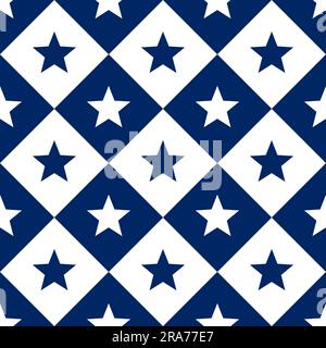 Diagonal stars and squares seamless pattern. American patriotic backgrounds. Independence day geometric prints. True USA flag colors. Stock Vector