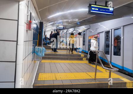 HAIFA, ISRAEL - March 08, 2023: Platform of the Carmelite train. Carmelite - underground funicular railway in Haifa Stock Photo