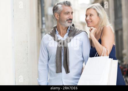 happy mature couple during the sales Stock Photo