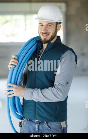electrician worker looking at camera Stock Photo