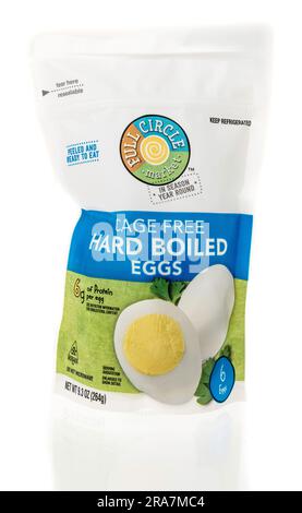 Winneconne, WI - 25 June 2023: A package of Full circle market cage free hard boiled eggs on an isolated background. Stock Photo