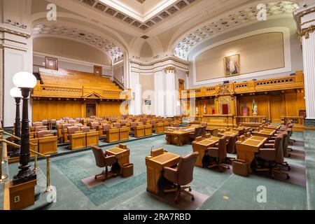 REGINA, SK, CANADA - JUNE 24, 2023: Chamber at the historic Saskatchewan Legislative Building in Regina, Saskatchewan, Canada. The capital building wa Stock Photo