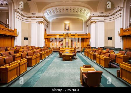 REGINA, SK, CANADA - JUNE 24, 2023: Chamber at the historic Saskatchewan Legislative Building in Regina, Saskatchewan, Canada. The capital building wa Stock Photo