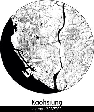 City Map Kaohsiung China Asia vector illustration black white Stock Vector