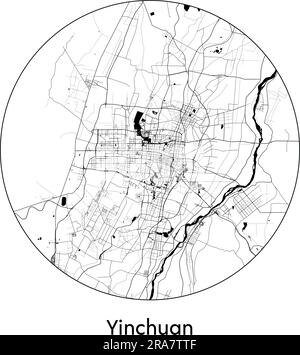 City Map Yinchuan China Asia blue print round Circle vector ...