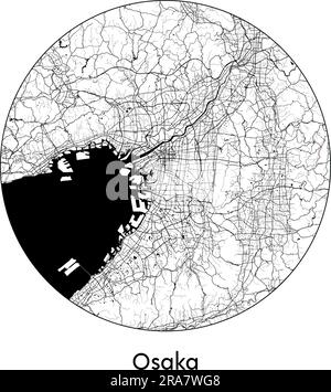 City Map Osaka Japan Asia vector illustration black white Stock Vector