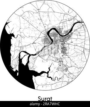 City Map Surat India Asia vector illustration black white Stock Vector