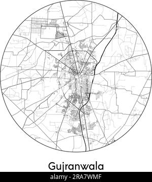 City Map Gujranwala Pakistan Asia vector illustration black white Stock Vector