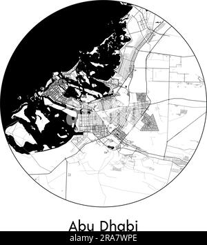 City Map Abu Dhabi United Arab Emirates Asia vector illustration black white Stock Vector