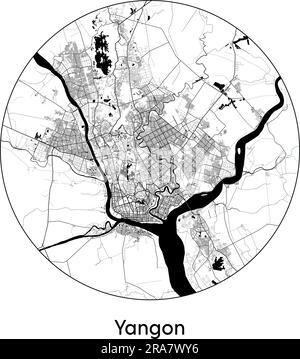 City Map Yangon Myanmar Asia vector illustration black white Stock Vector