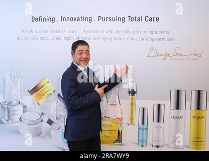 Arcadia, California, USA. 30th June, 2023. Joey Zhou, founder of the Los Angeles Beverly Arts (LABA), attending an interview at the MDSUN Skincare VIP Room in Arcadia, California. Credit: Sheri Determan Stock Photo