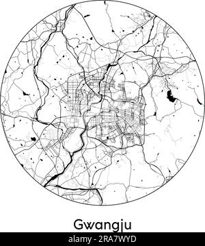 City Map Gwangju South Korea Asia vector illustration black white Stock Vector