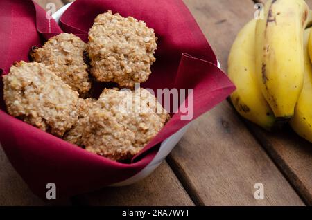 Banana, oat, and honey cookies - a wholesome and naturally sweet treat perfect for a healthy snack or dessert Stock Photo