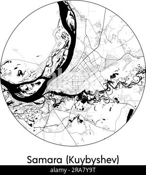 City Map Samara (Kuybyshev) Russia Europe vector illustration black white Stock Vector