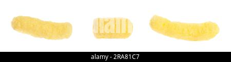 Collage with tasty corn sticks on white background Stock Photo