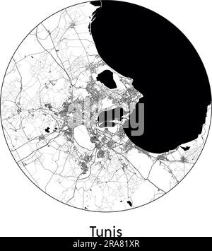 8City Map Tunis Tunisia Africa vector illustration black white Stock Vector