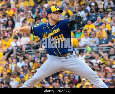 Milwaukee Brewers' Corbin Burnes thorws during a spring training baseball  workout Thursday, Feb. 16, 2023, in Phoenix. (AP Photo/Morry Gash Stock  Photo - Alamy