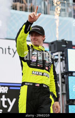 Chicago, USA, 01 July 2023. Brandon Jones is introduced to the crowd before the inaugural The Loop 121 NASCAR Xfinity Series Chicago Street Course race held in and around Grant Park. Credit: Tony Gadomski / All Sport Imaging / Alamy Live News Stock Photo