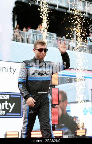 Chicago, USA, 01 July 2023. Preston Pardus is introduced to the crowd before the inaugural The Loop 121 NASCAR Xfinity Series Chicago Street Course race held in and around Grant Park. Credit: Tony Gadomski / All Sport Imaging / Alamy Live News Stock Photo