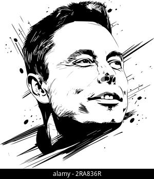 July 01, 2023 Caricature of Elon Reeve Musk, Elon Musk, CEO of SpaceX, CEO of Tesla, CEO of Twitter. Stock Vector