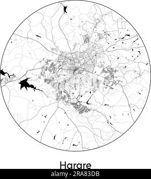 City Map Harare Zimbabwe Africa vector illustration black white Stock Vector