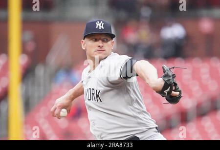 St. Louis, United States. 01st July, 2023. New York Yankees infielder Josh Donaldson pitches to the St. Louis Cardinals in the eighth inning at Busch Stadium in St. Louis on Saturday, July 1, 2023. Photo by Bill Greenblatt/UPI Credit: UPI/Alamy Live News Stock Photo