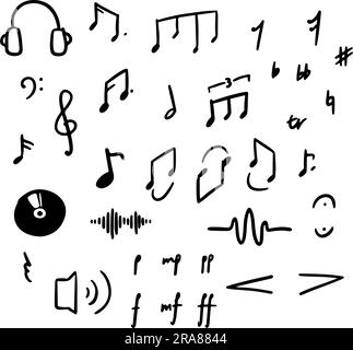 Set of Hand drawn Music Notes and Symbols icons. Doodles and sketches. Vector Stock Vector