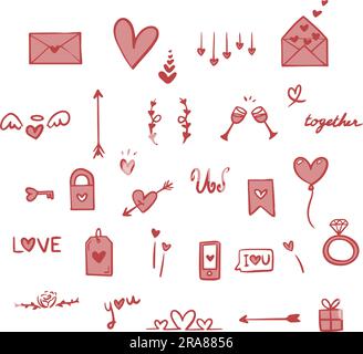 Set of hand-drawn doodle icon for Valentine's day Stock Vector
