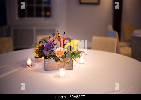 Beautiful romantic bouquet of wedding flowers  in an arrangement designed for the event of a lovely bride and groom and the guests that may arrive. Stock Photo