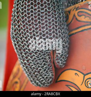 Glove of a medieval warrior of the Russian squad. Objects of medieval Russia life of the 13th century Stock Photo