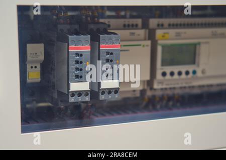 The electrical industry relies on advanced technology for efficient energy distribution. The electrical system includes a circuit breaker for automati Stock Photo