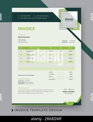Creative and modern business invoice design with price receipt, payment agreement, invoice bill, accounting and bill receipt template layout in vector Stock Vector
