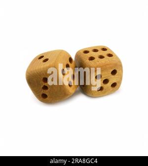 Wooden dice isolated on a white background Stock Photo