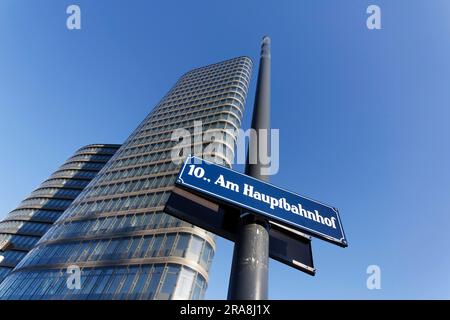 Central station, headquarters of the Austrian Federal Railways OeBB, exterior view of the high-rise building, Vienna, Austria Stock Photo