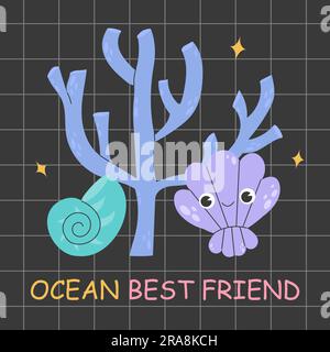 Poster with cute sea coral and seashells Stock Vector