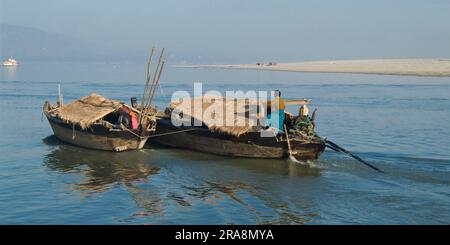 Boats on the Irrawaddy, Mandalay, Burma, Ayeyarwady, Myanmar Stock Photo