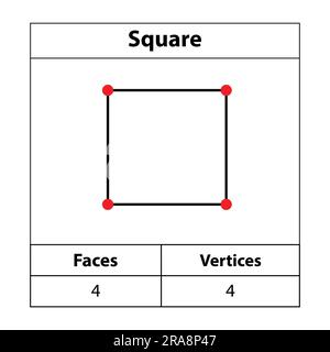 Square, Corners, vertices. 2d outline. Geometric figures isolated on a white backdrop, vector illustration. Stock Vector