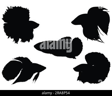 Set of Betta Fish Silhouette Stock Vector