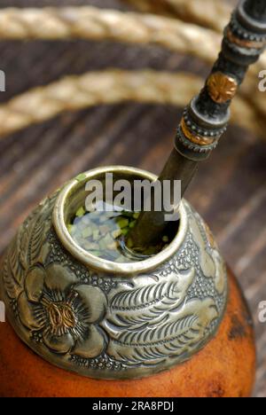 Mate tea, calabash and bombilla (Ilex paraguayensis), mate, mate tea