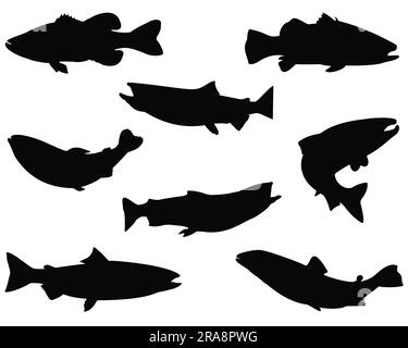 Set of Salmon Fish Silhouette Stock Vector