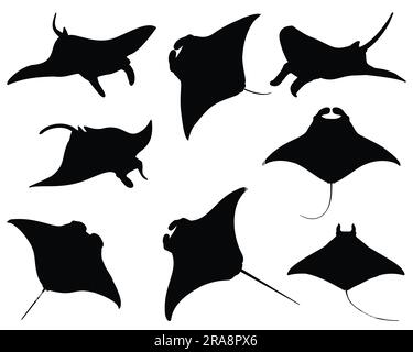 Set of Manta Ray Silhouette Stock Vector